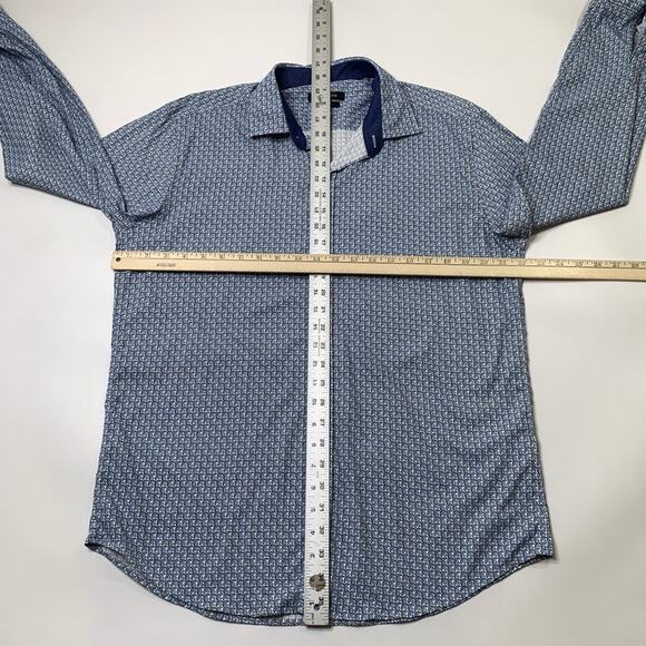 Bugatchi Shirt Mens L Copen White Shaped Fit Fish Scales Flip Cuff Long Sleeve - Picture 6 of 10